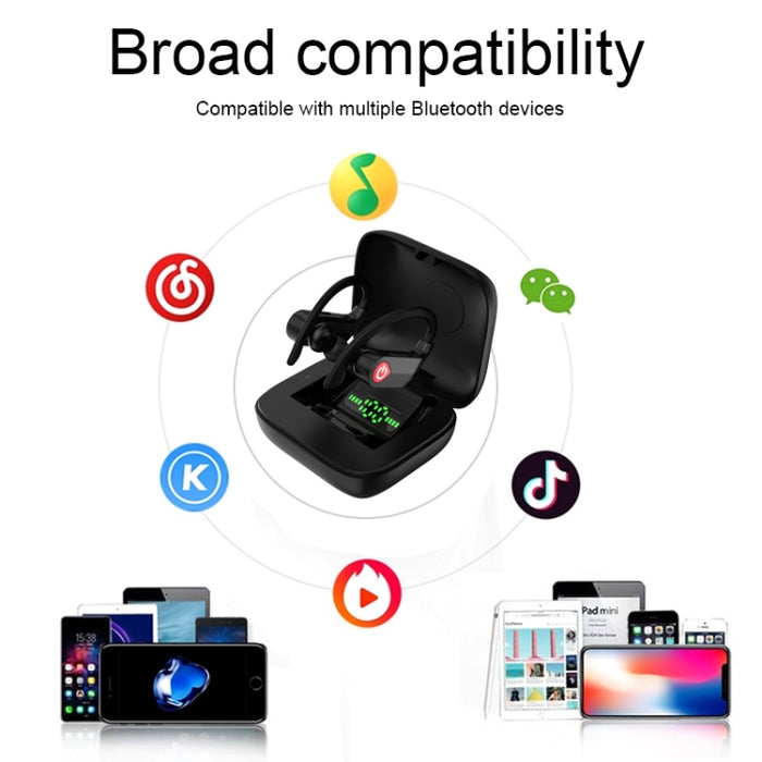 Auricular Bluetooth deportivo inalámbrico Q83 con caja de carga, compatible con pantalla LED de tres pantallas y banco de energía
