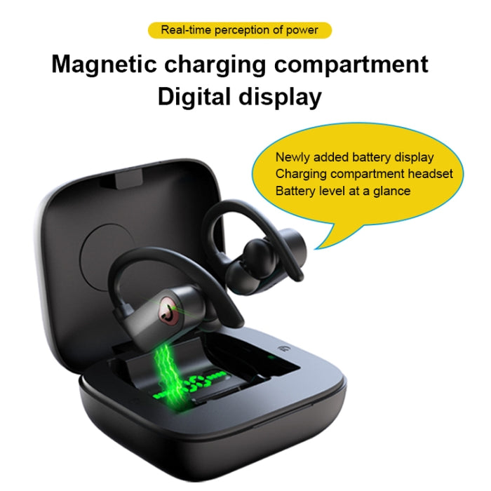 Auricular Bluetooth deportivo inalámbrico Q83 con caja de carga, compatible con pantalla LED de tres pantallas y banco de energía