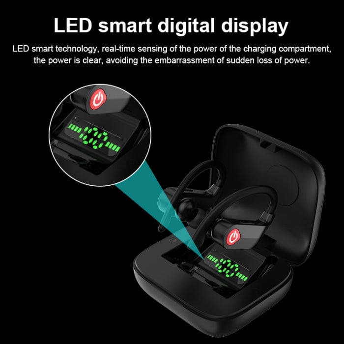 Auricular Bluetooth deportivo inalámbrico Q83 con caja de carga, compatible con pantalla LED de tres pantallas y banco de energía