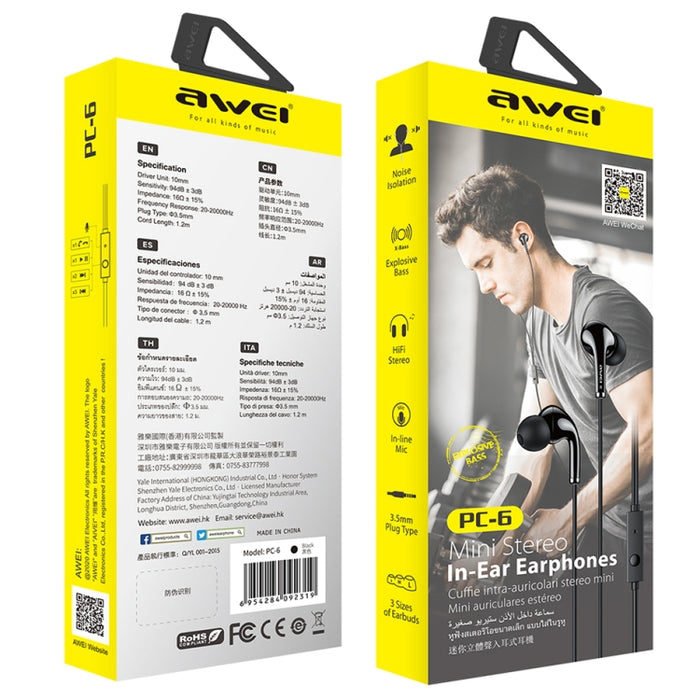 awei PC-6 Mini auriculares estéreo internos con cable y micrófono