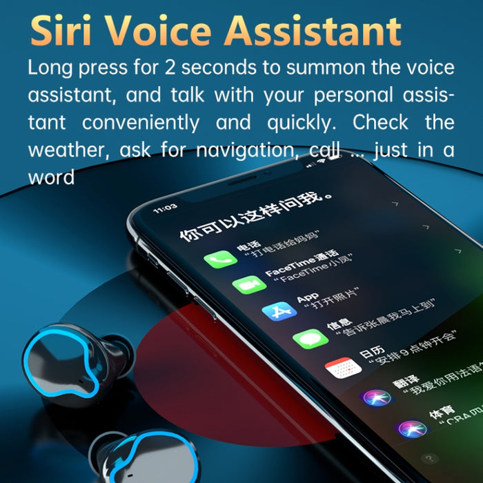 M9 Bluetooth 5.1 TWS Espejo Pantalla digital Auricular Bluetooth inalámbrico con caja de carga Linterna, soporte táctil, Siri y pantalla de batería