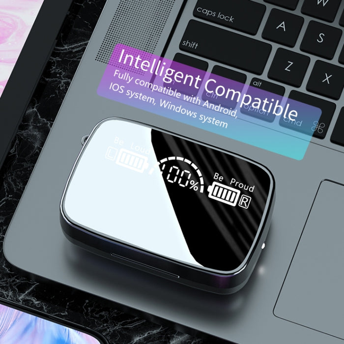 M9 Bluetooth 5.1 TWS Espejo Pantalla digital Auricular Bluetooth inalámbrico con caja de carga Linterna, soporte táctil, Siri y pantalla de batería