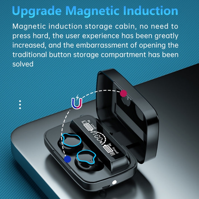 M9 Bluetooth 5.1 TWS Espejo Pantalla digital Auricular Bluetooth inalámbrico con caja de carga Linterna, soporte táctil, Siri y pantalla de batería
