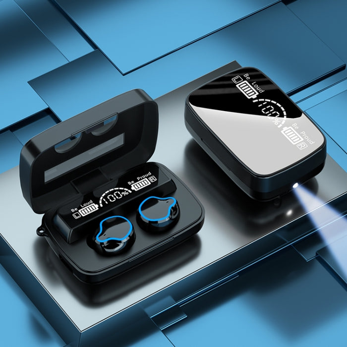 M9 Bluetooth 5.1 TWS Espejo Pantalla digital Auricular Bluetooth inalámbrico con caja de carga Linterna, soporte táctil, Siri y pantalla de batería