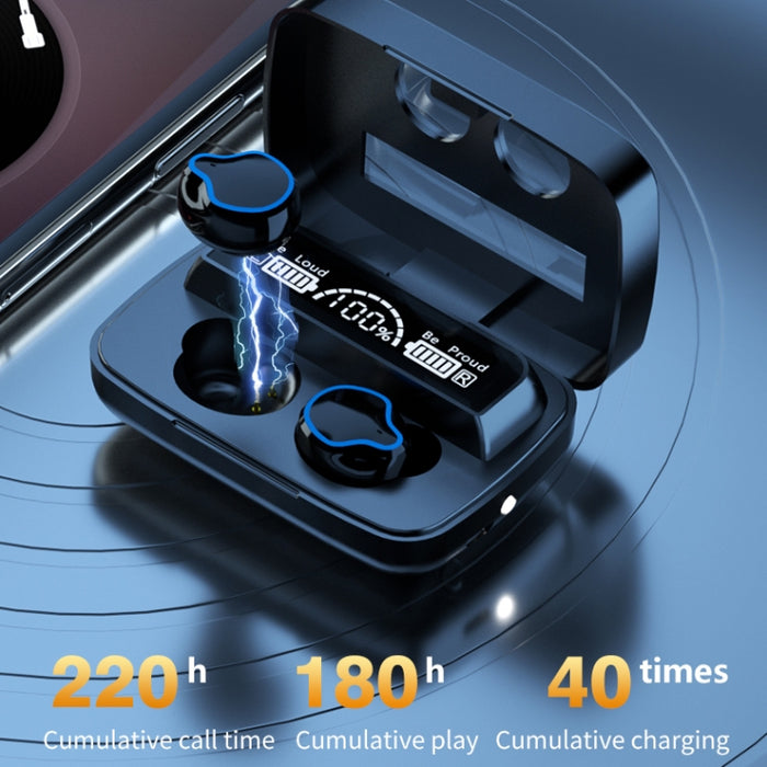 M9 Bluetooth 5.1 TWS Espejo Pantalla digital Auricular Bluetooth inalámbrico con caja de carga Linterna, soporte táctil, Siri y pantalla de batería