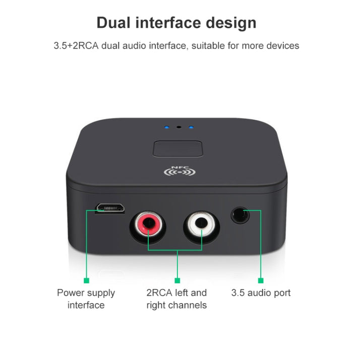 B11 Receptor Bluetooth 5.0 AUX NFC a 2 x Adaptador de audio RCA