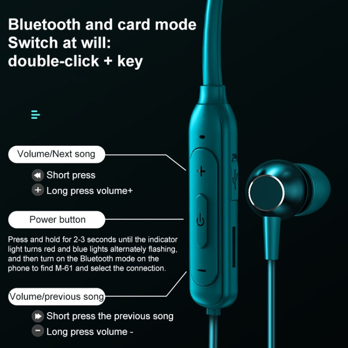 M61 Bluetooth 5.1 Business Sport Auricular Bluetooth Estéreo De Metal Magnético Montado En El Cuello