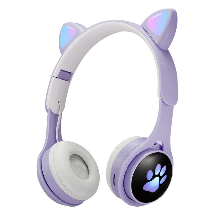 Auriculares Bluetooth plegables luminosos coloridos con orejas de gato B30 Cat Paw con conector de 3,5 mm y ranura para tarjeta TF