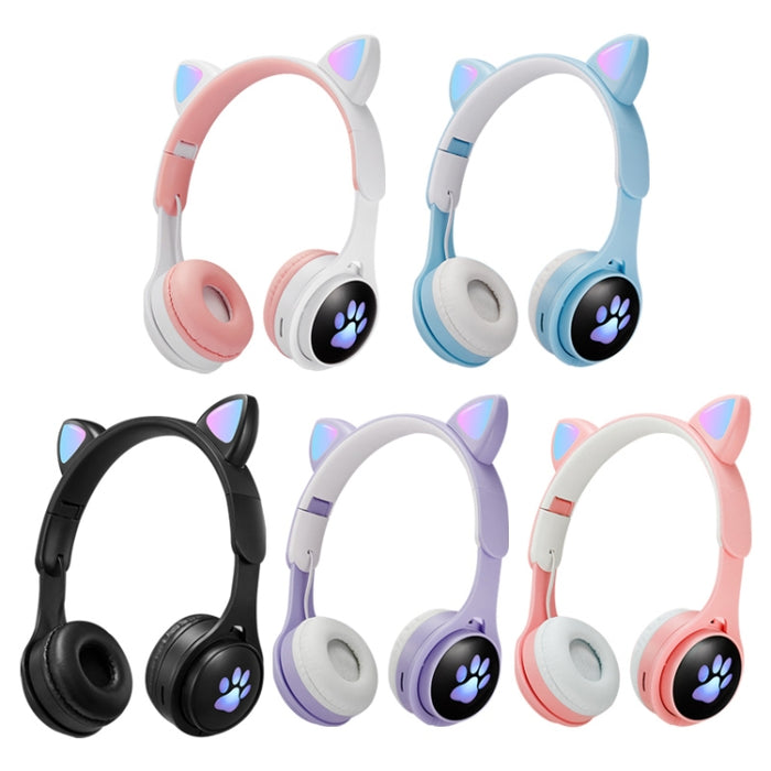 Auriculares Bluetooth plegables luminosos coloridos con orejas de gato B30 Cat Paw con conector de 3,5 mm y ranura para tarjeta TF