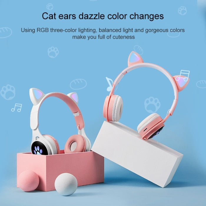 Auriculares Bluetooth plegables luminosos coloridos con orejas de gato B30 Cat Paw con conector de 3,5 mm y ranura para tarjeta TF
