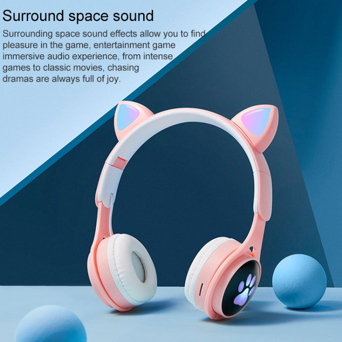Auriculares Bluetooth plegables luminosos coloridos con orejas de gato B30 Cat Paw con conector de 3,5 mm y ranura para tarjeta TF
