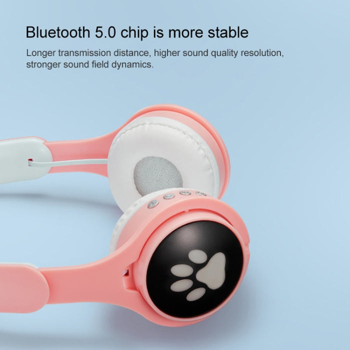 Auriculares Bluetooth plegables luminosos coloridos con orejas de gato B30 Cat Paw con conector de 3,5 mm y ranura para tarjeta TF