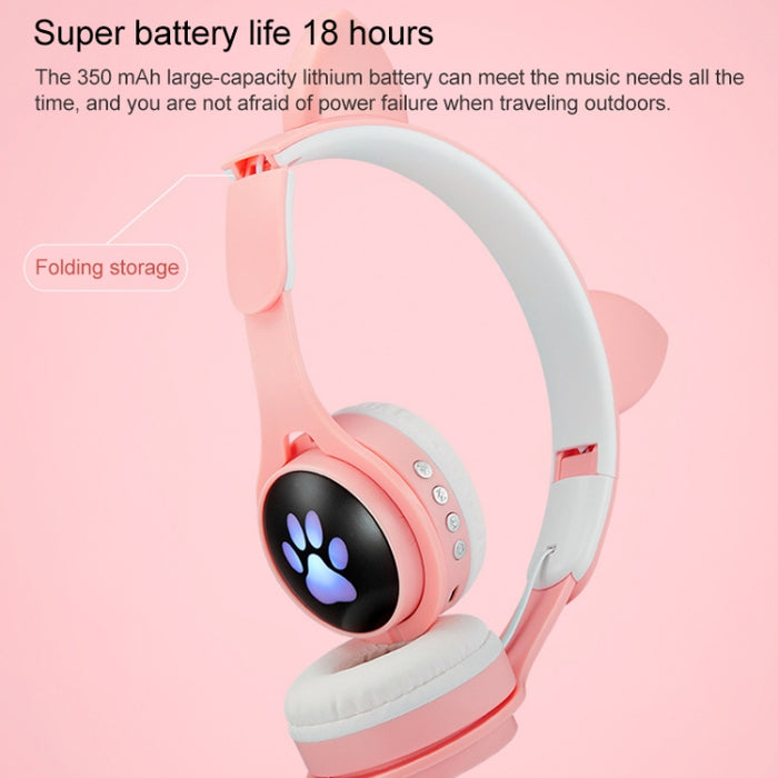 Auriculares Bluetooth plegables luminosos coloridos con orejas de gato B30 Cat Paw con conector de 3,5 mm y ranura para tarjeta TF