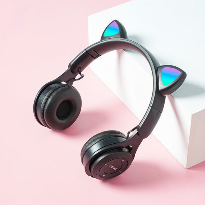 Auriculares Bluetooth plegables de color puro con orejas de gato luminosas M6 con conector de 3,5 mm y ranura para tarjeta TF