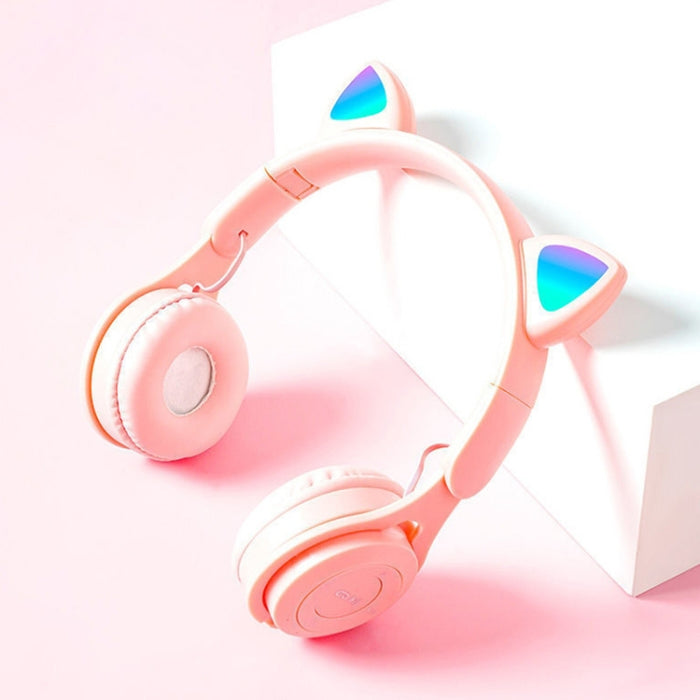 Auriculares Bluetooth plegables de color puro con orejas de gato luminosas M6 con conector de 3,5 mm y ranura para tarjeta TF