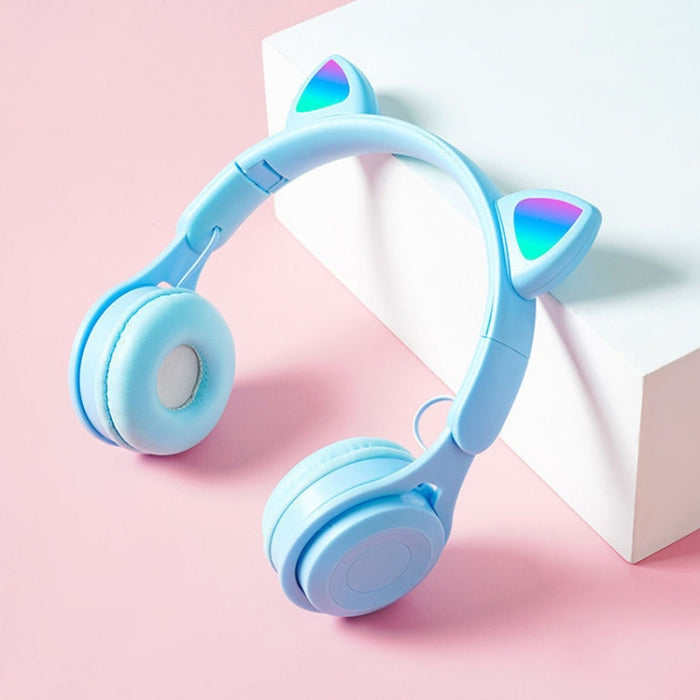 Auriculares Bluetooth plegables de color puro con orejas de gato luminosas M6 con conector de 3,5 mm y ranura para tarjeta TF