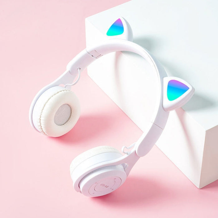 Auriculares Bluetooth plegables de color puro con orejas de gato luminosas M6 con conector de 3,5 mm y ranura para tarjeta TF