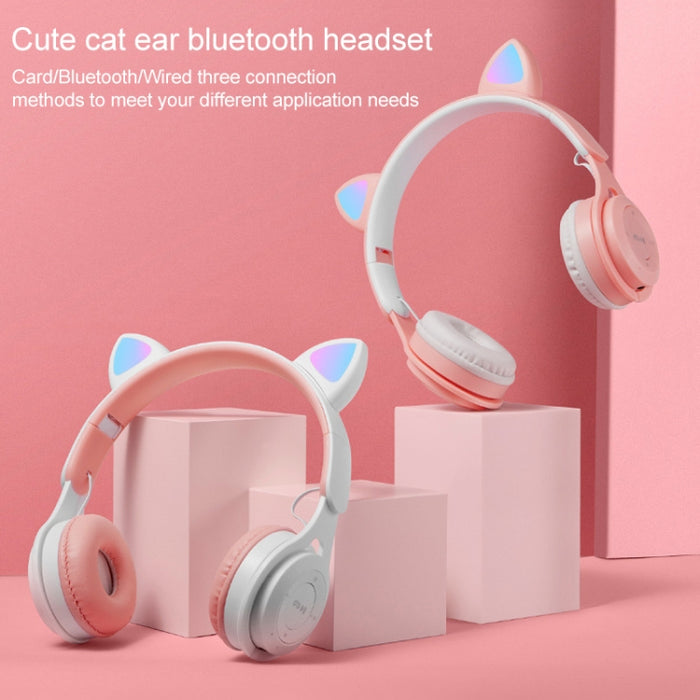 Auriculares Bluetooth plegables de color puro con orejas de gato luminosas M6 con conector de 3,5 mm y ranura para tarjeta TF