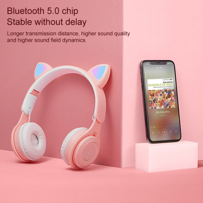 Auriculares Bluetooth plegables de color puro con orejas de gato luminosas M6 con conector de 3,5 mm y ranura para tarjeta TF