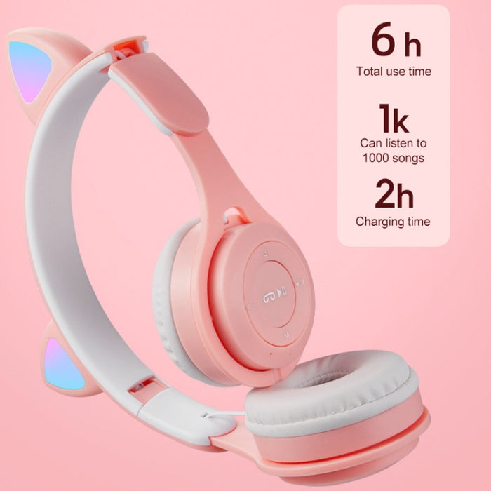 Auriculares Bluetooth plegables de color puro con orejas de gato luminosas M6 con conector de 3,5 mm y ranura para tarjeta TF