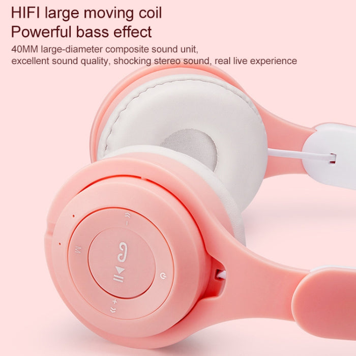 Auriculares Bluetooth plegables de color puro con orejas de gato luminosas M6 con conector de 3,5 mm y ranura para tarjeta TF
