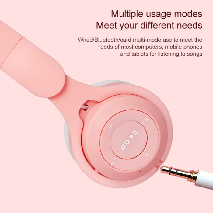 Auriculares Bluetooth plegables de color puro con orejas de gato luminosas M6 con conector de 3,5 mm y ranura para tarjeta TF