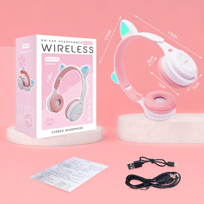 Auriculares Bluetooth plegables de color puro con orejas de gato luminosas M6 con conector de 3,5 mm y ranura para tarjeta TF