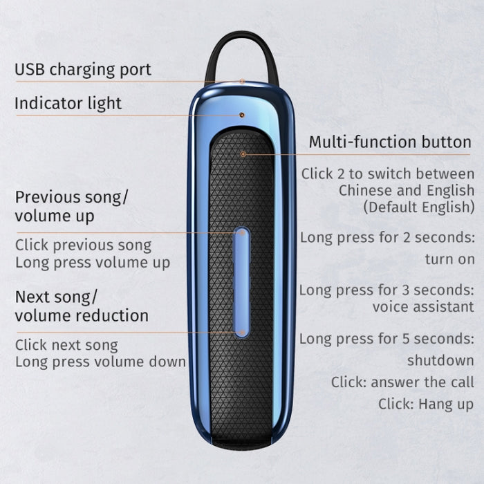 Auricular Bluetooth unilateral con reducción de ruido inteligente E1
