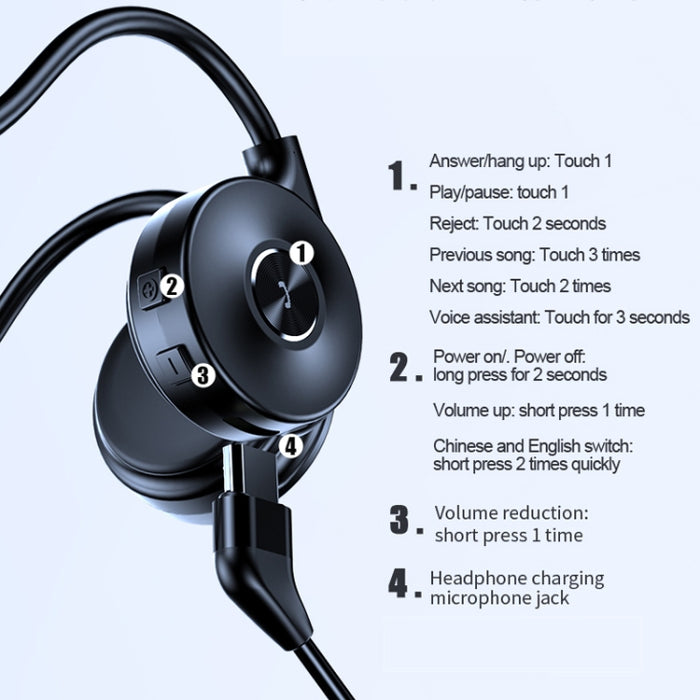 Auricular Bluetooth de conducción ósea con reducción de ruido táctil montado en la parte trasera M-1 con micrófono desmontable