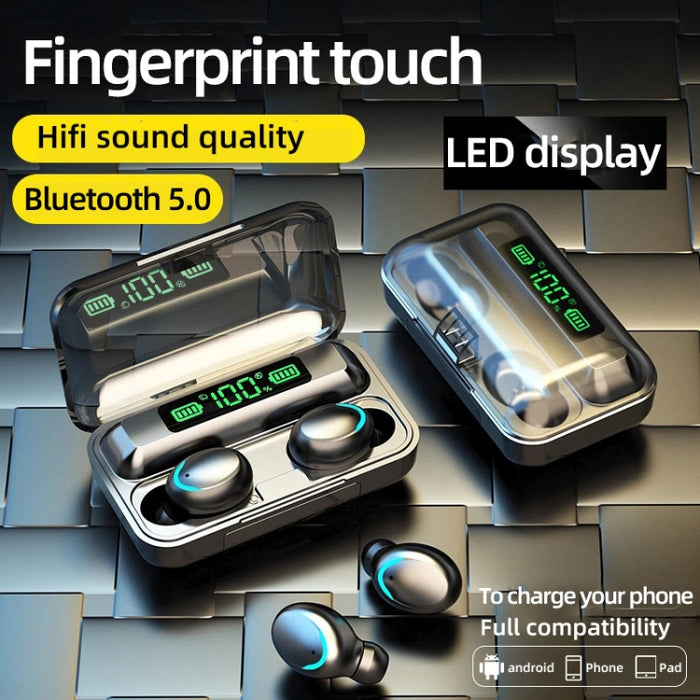 F9-5C Luz LED + Pantalla digital Auricular Bluetooth con reducción de ruido (Negro)