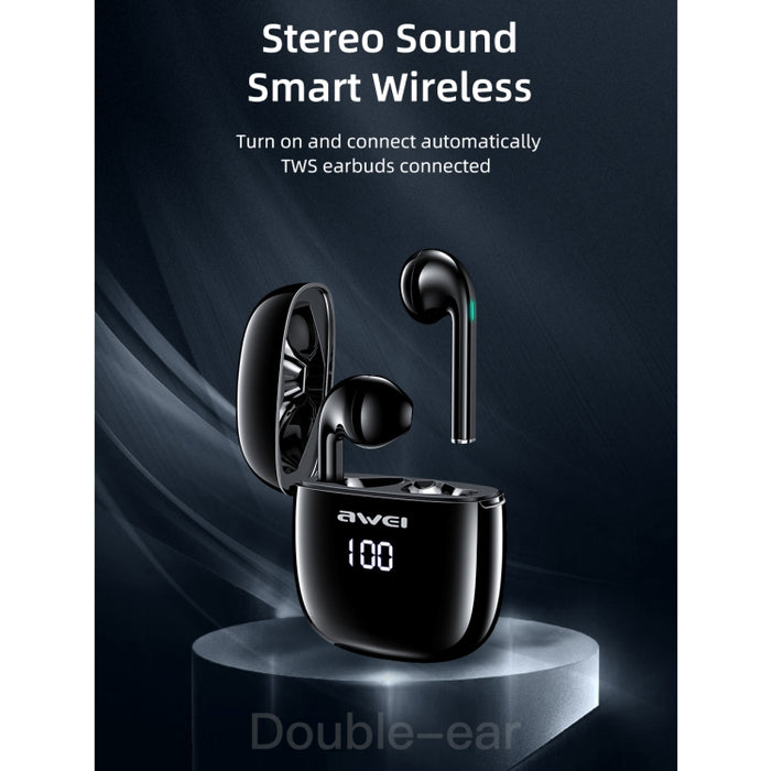 awei T28P Bluetooth V5.0 TWS Ture Auriculares inalámbricos deportivos con pantalla LED y estuche de carga