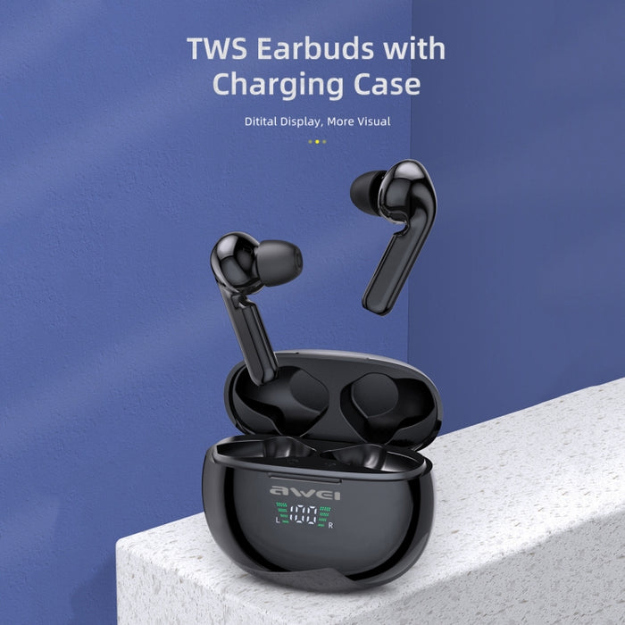 awei T15P Bluetooth V5.0 TWS Ture Auriculares inalámbricos deportivos con pantalla LED y estuche de carga