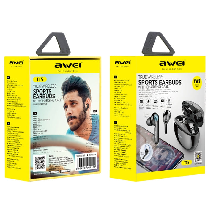 awei T15 TWS Bluetooth V5.0 Ture Auriculares deportivos inalámbricos con estuche de carga