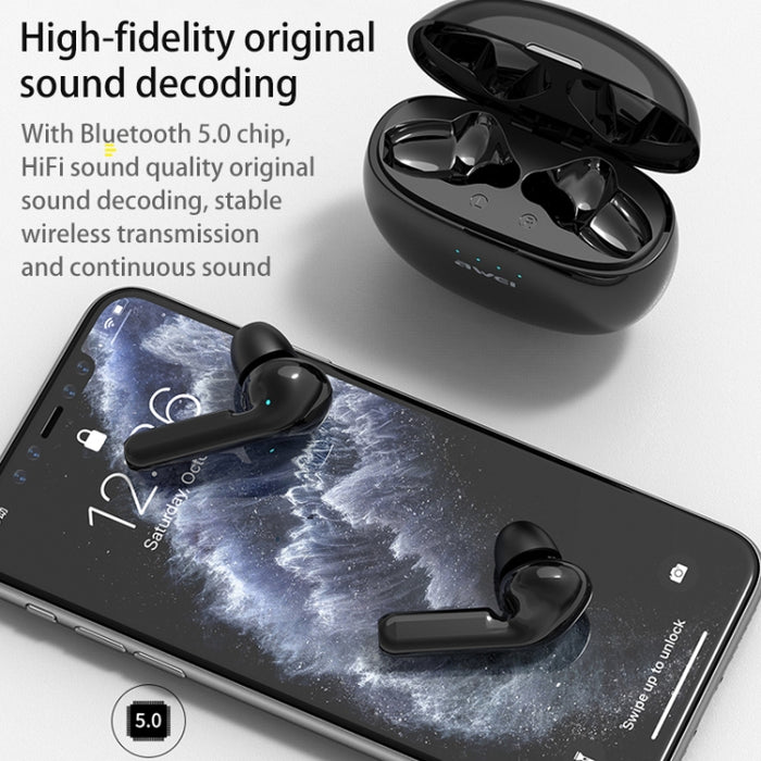 awei T15 TWS Bluetooth V5.0 Ture Auriculares deportivos inalámbricos con estuche de carga