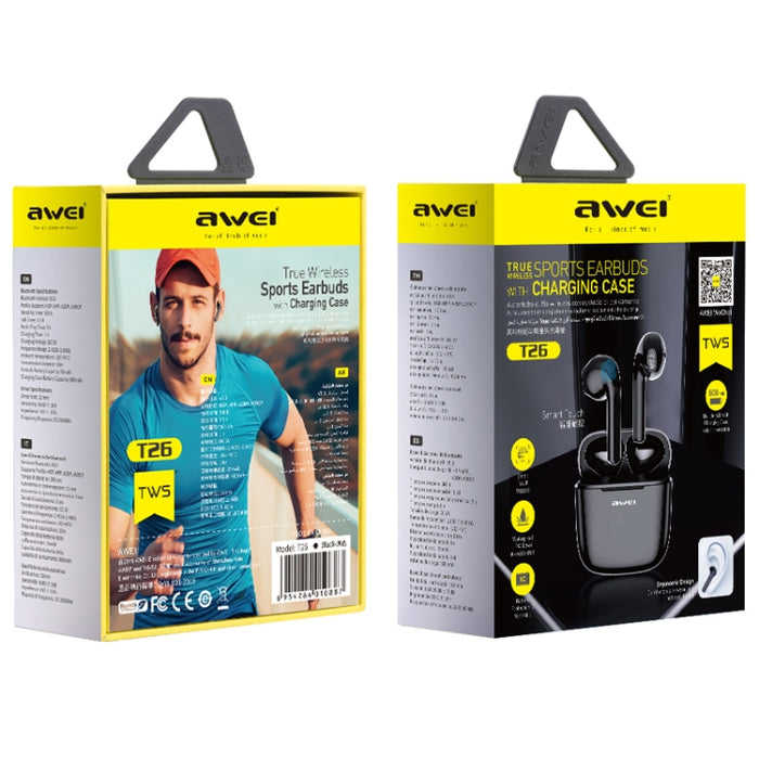 awei T26 TWS Bluetooth V5.0 Ture Auriculares deportivos inalámbricos con estuche de carga
