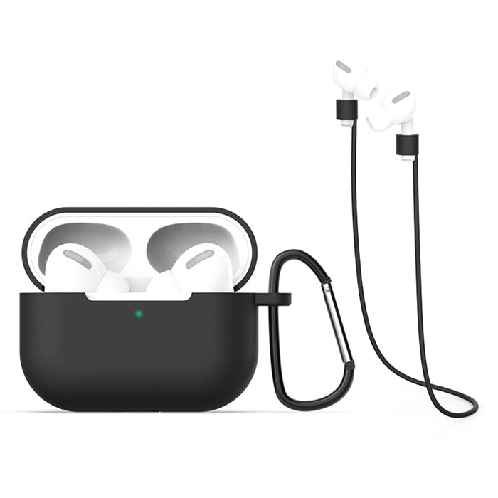 Para AirPods Pro 3 en 1 Funda protectora de silicona para auriculares + Gancho + Juego de cuerda antipérdida