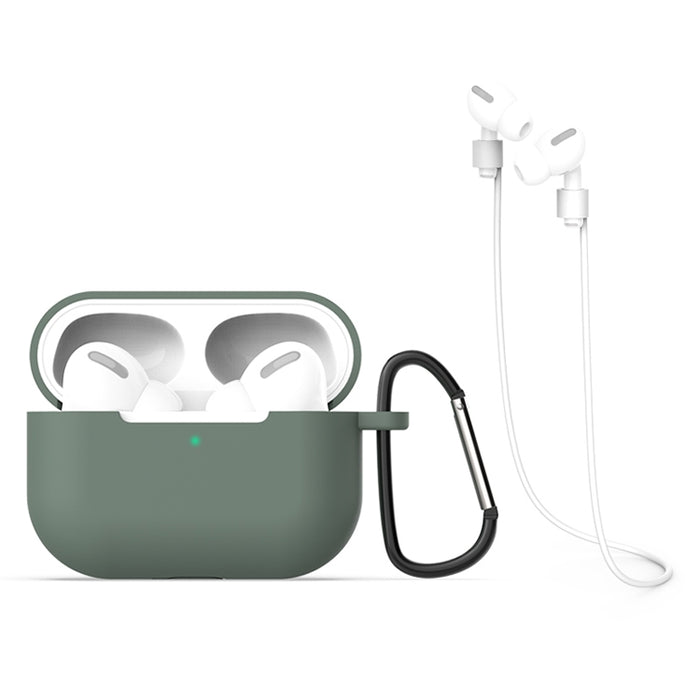 Para AirPods Pro 3 en 1 Funda protectora de silicona para auriculares + Gancho + Juego de cuerda antipérdida