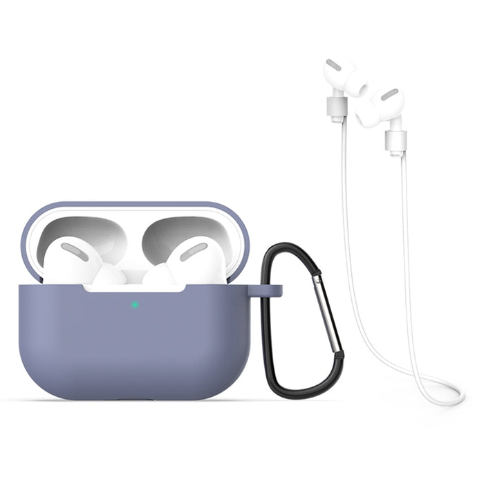 Para AirPods Pro 3 en 1 Funda protectora de silicona para auriculares + Gancho + Juego de cuerda antipérdida