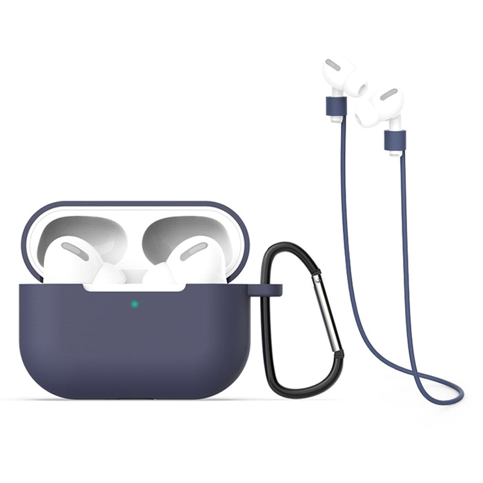 Para AirPods Pro 3 en 1 Funda protectora de silicona para auriculares + Gancho + Juego de cuerda antipérdida