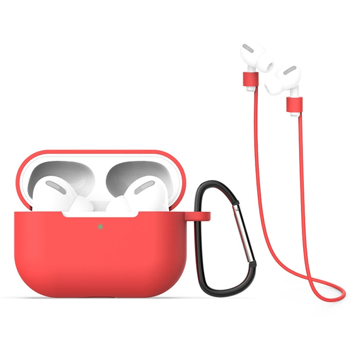 Para AirPods Pro 3 en 1 Funda protectora de silicona para auriculares + Gancho + Juego de cuerda antipérdida