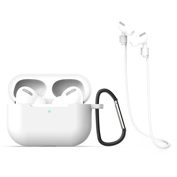Para AirPods Pro 3 en 1 Funda protectora de silicona para auriculares + Gancho + Juego de cuerda antipérdida
