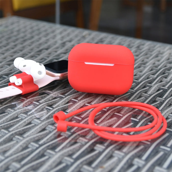 Para AirPods Pro 3 en 1 Funda protectora de silicona para auriculares + Hebilla para auriculares + Juego de cuerda antipérdida