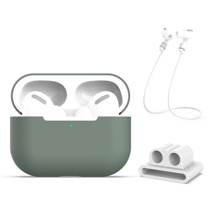 Para AirPods Pro 3 en 1 Funda protectora de silicona para auriculares + Hebilla para auriculares + Juego de cuerda antipérdida