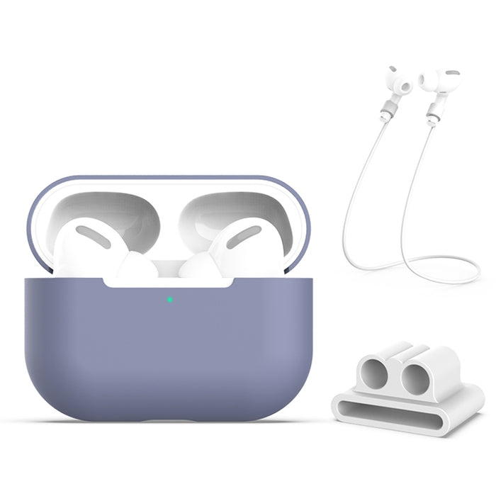 Para AirPods Pro 3 en 1 Funda protectora de silicona para auriculares + Hebilla para auriculares + Juego de cuerda antipérdida