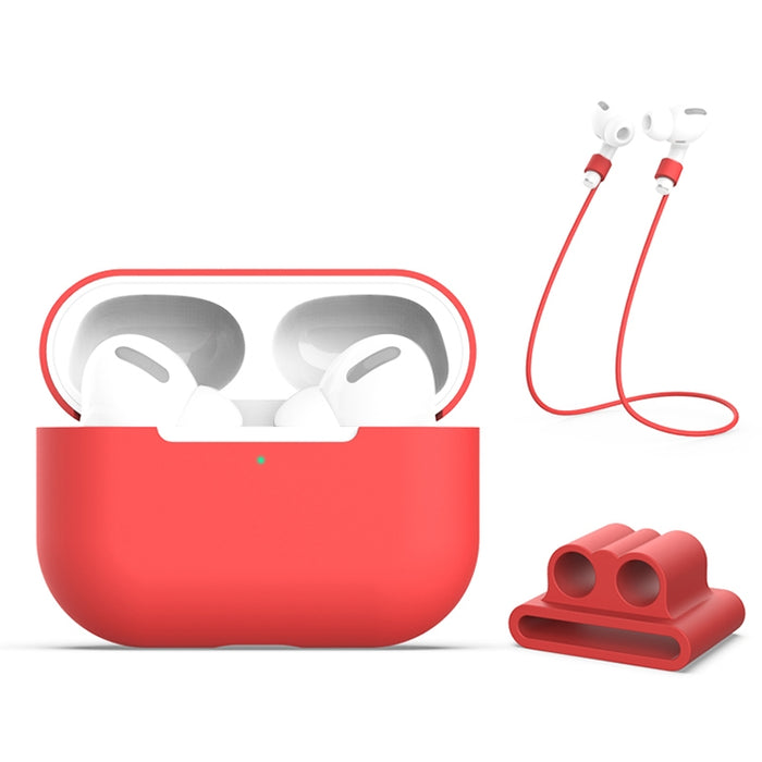 Para AirPods Pro 3 en 1 Funda protectora de silicona para auriculares + Hebilla para auriculares + Juego de cuerda antipérdida