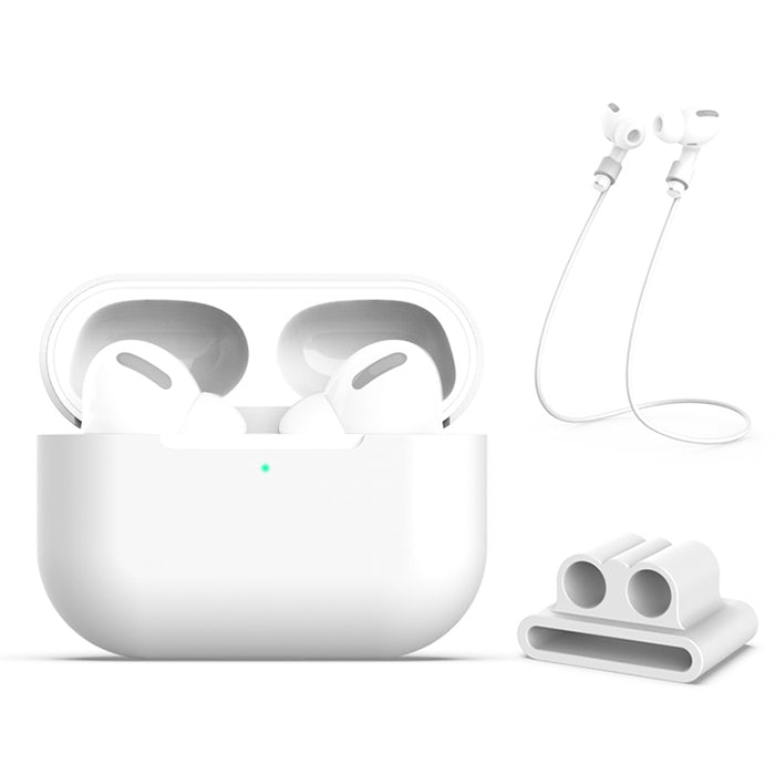 Para AirPods Pro 3 en 1 Funda protectora de silicona para auriculares + Hebilla para auriculares + Juego de cuerda antipérdida