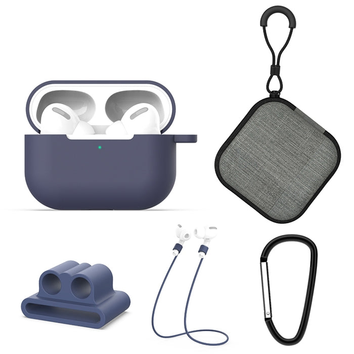Para AirPods Pro 5 en 1 funda protectora de silicona para auriculares + bolsa para auriculares + hebilla para auriculares + gancho + juego de cuerda antipérdida