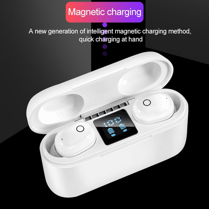 Auriculares Bluetooth inalámbricos de dos oídos Dt-18 con cabina de carga de 2000mAh y carga táctil y de succión magnética inteligente