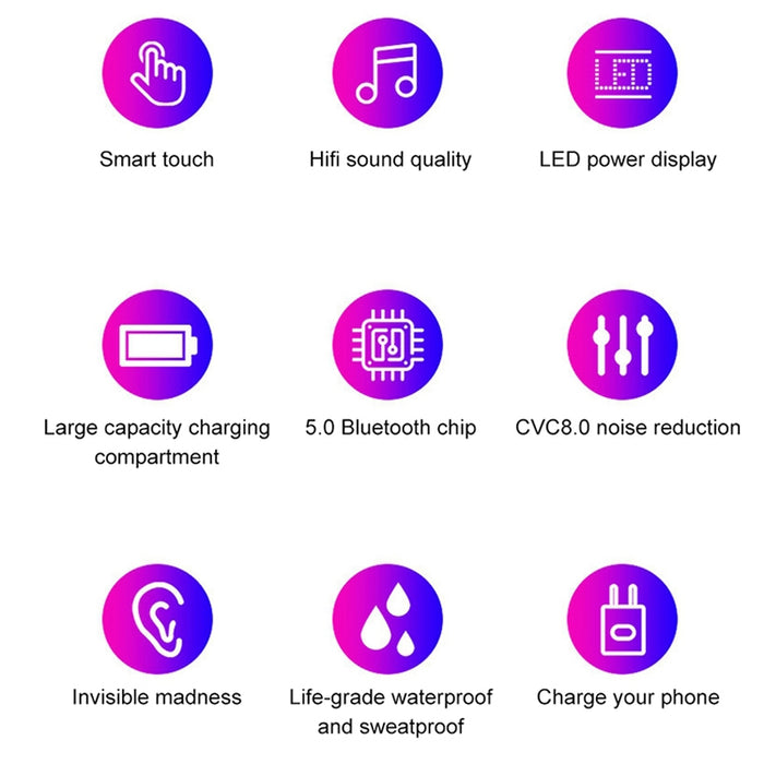 F9 TWS V5.0 Auriculares Bluetooth inalámbricos binaurales con control táctil con estuche de carga y pantalla digital