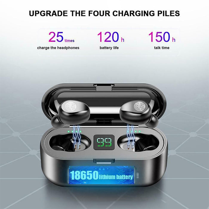 F9 TWS V5.0 Auriculares Bluetooth inalámbricos binaurales con control táctil con estuche de carga y pantalla digital